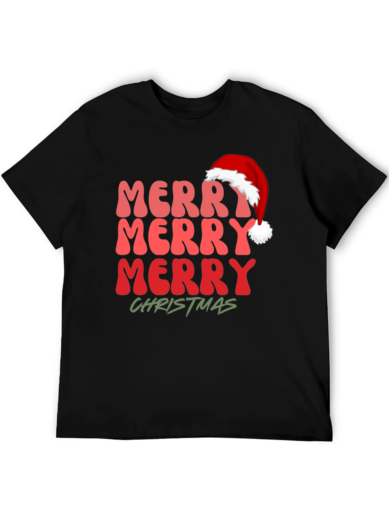 Black Merry Christmas Santa Hat Graphic Tee view 5