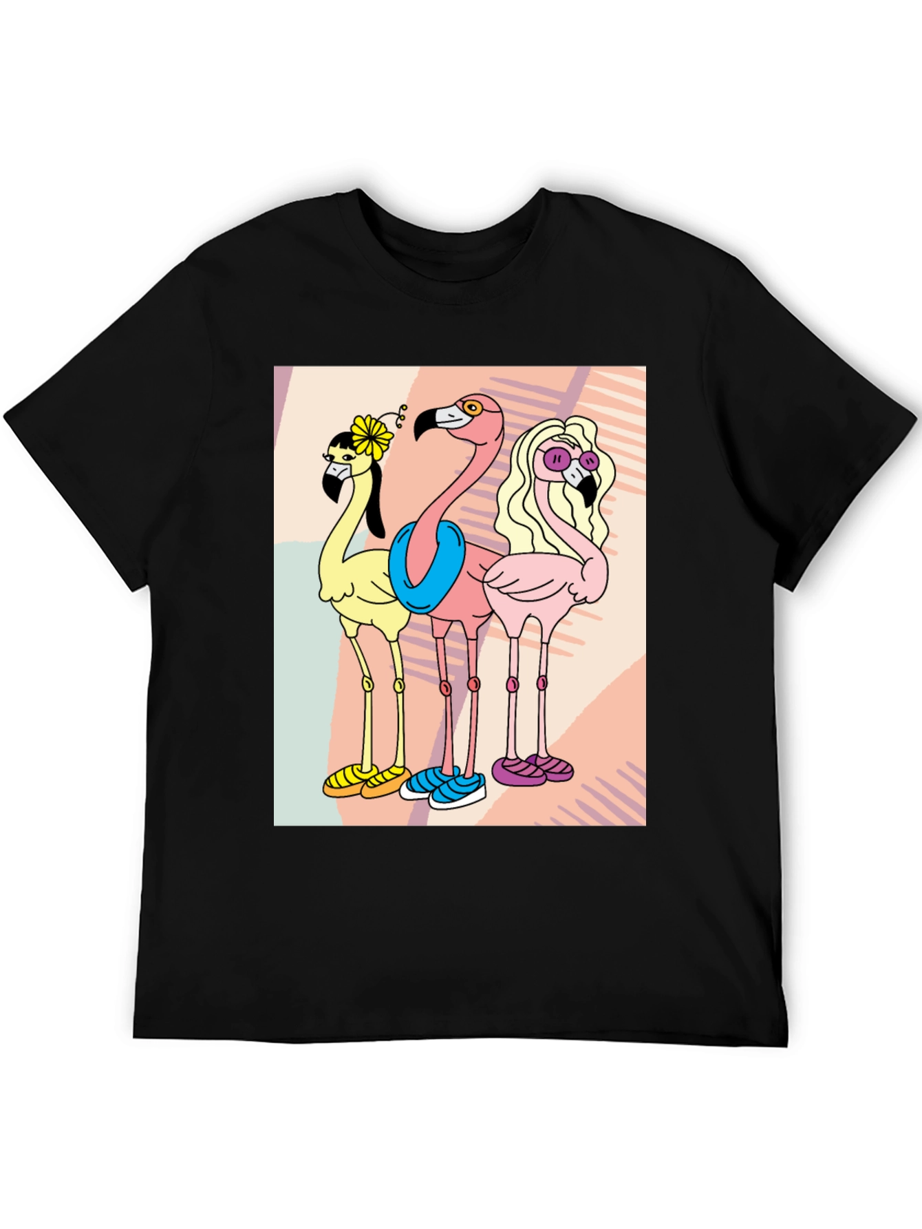 Black Funky Flamingo Tee - Quirky Cartoon T-Shirt view 5