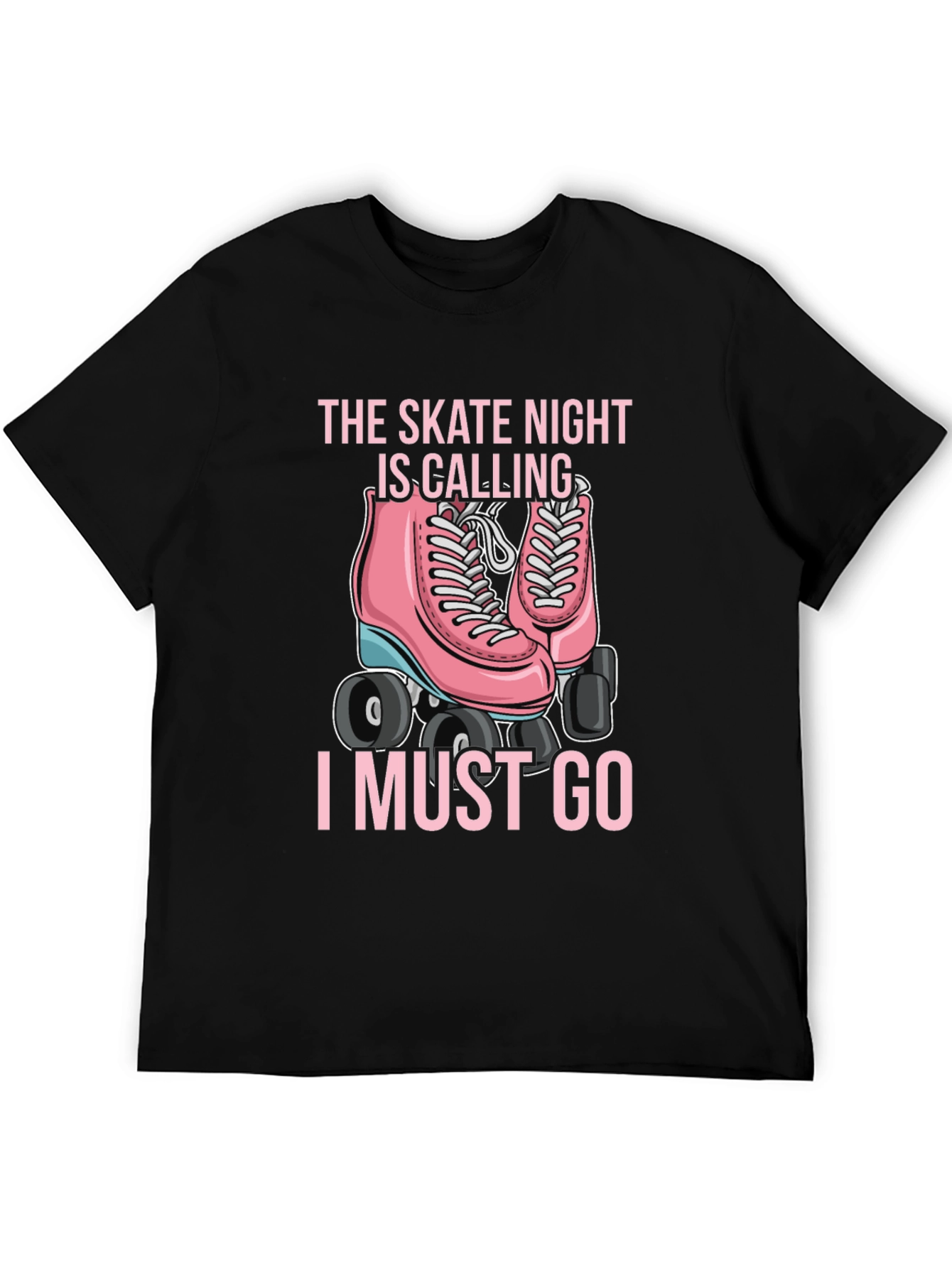 Black Skate Night Calling T-Shirt - Pink Roller Skate Graphic view 5