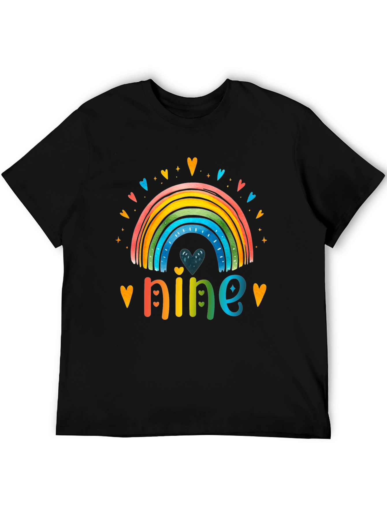 Black Rainbow Number Nine Birthday T-Shirt view 5