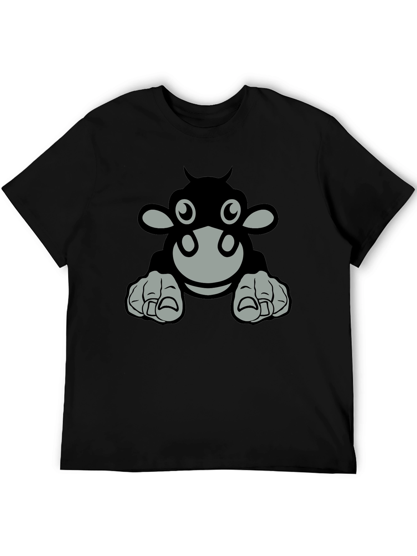 Black Cartoon Cow Graphic Tee - Black T-Shirt view 5