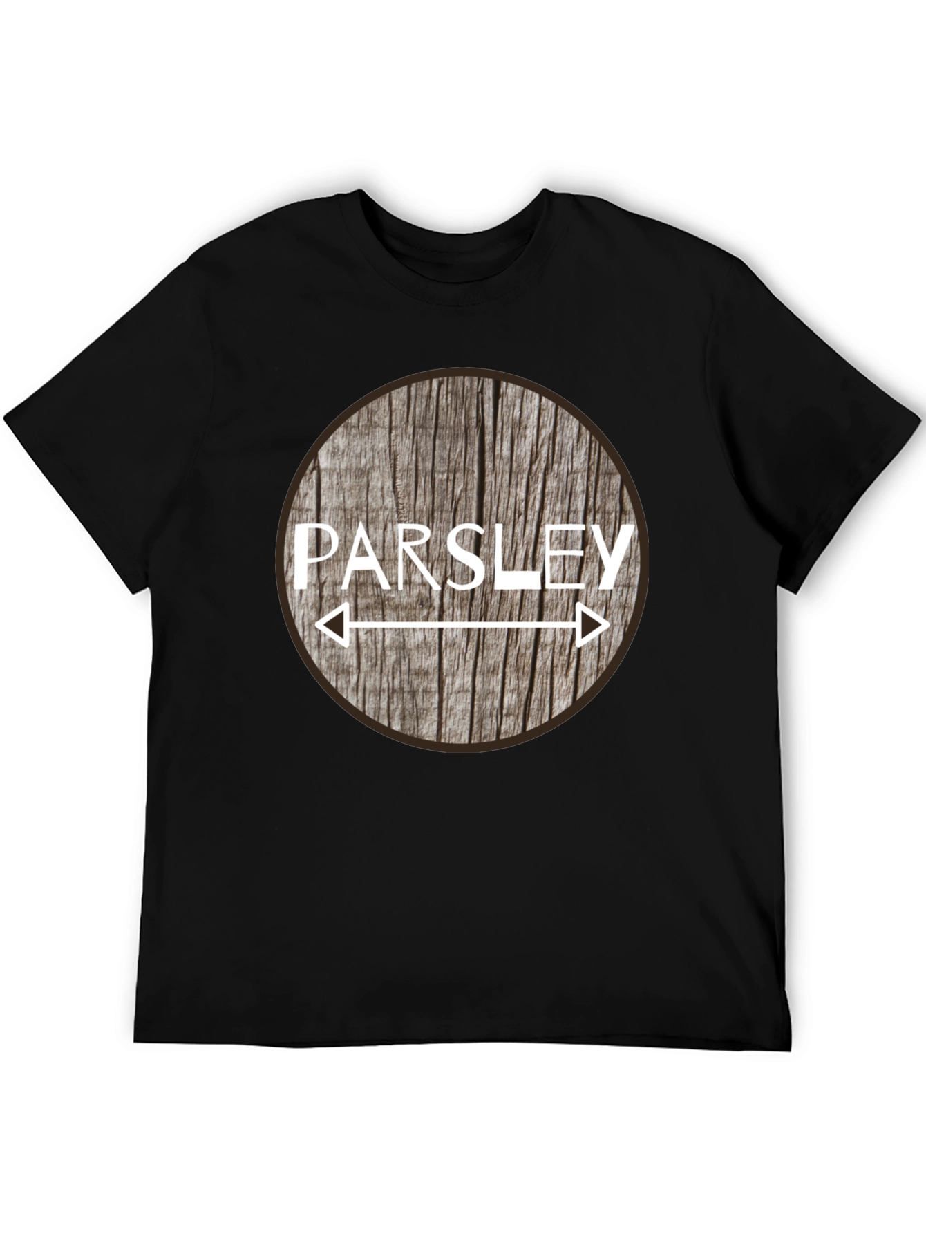 Black Parsley Direction Wood Design Men's Black T-Shirt view 5