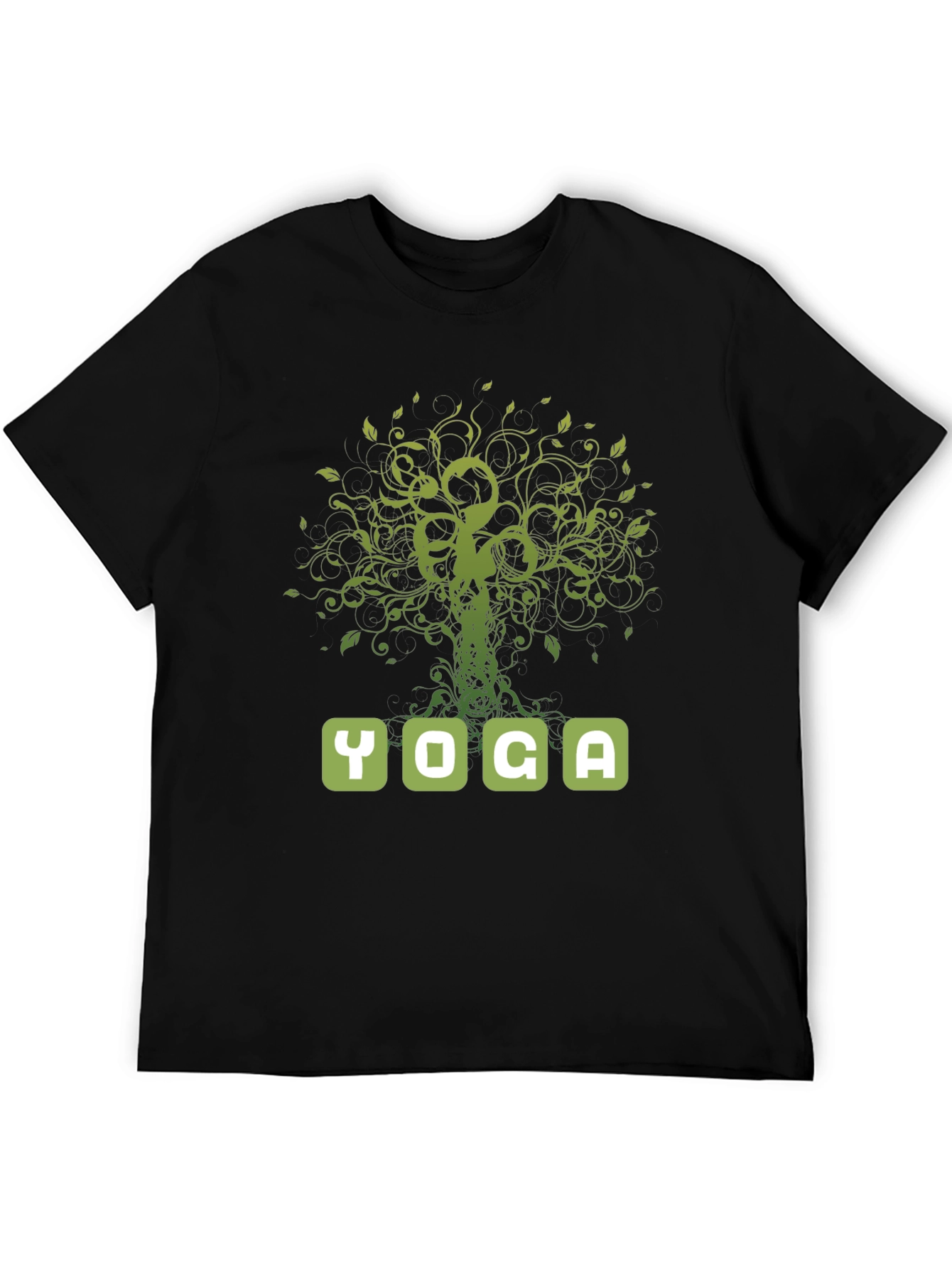 Black Yoga Tree Graphic Tee - Men's Black Cotton T-Shirt view 5