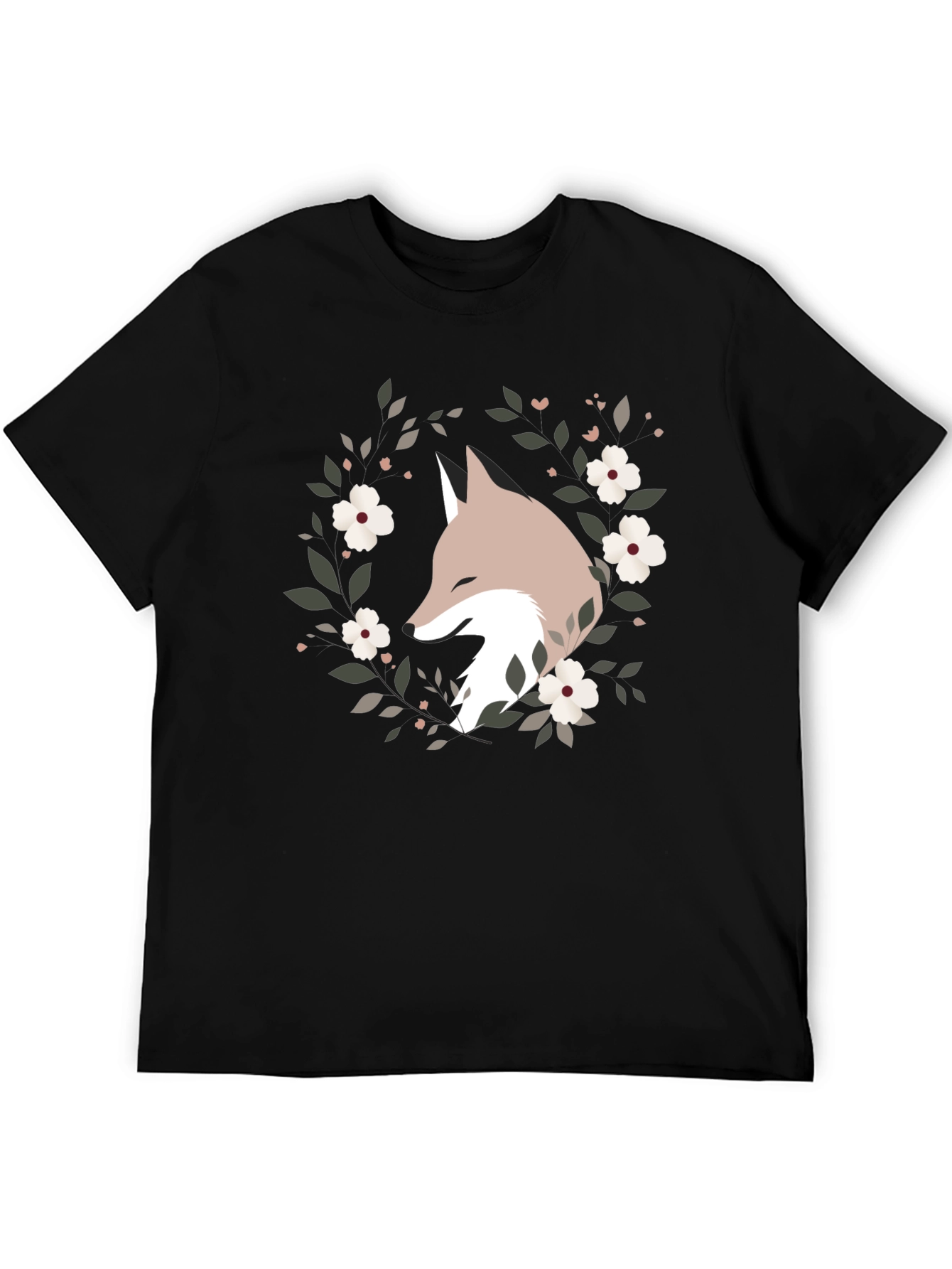 Black Fox Floral Wreath Graphic Tee - Black view 5