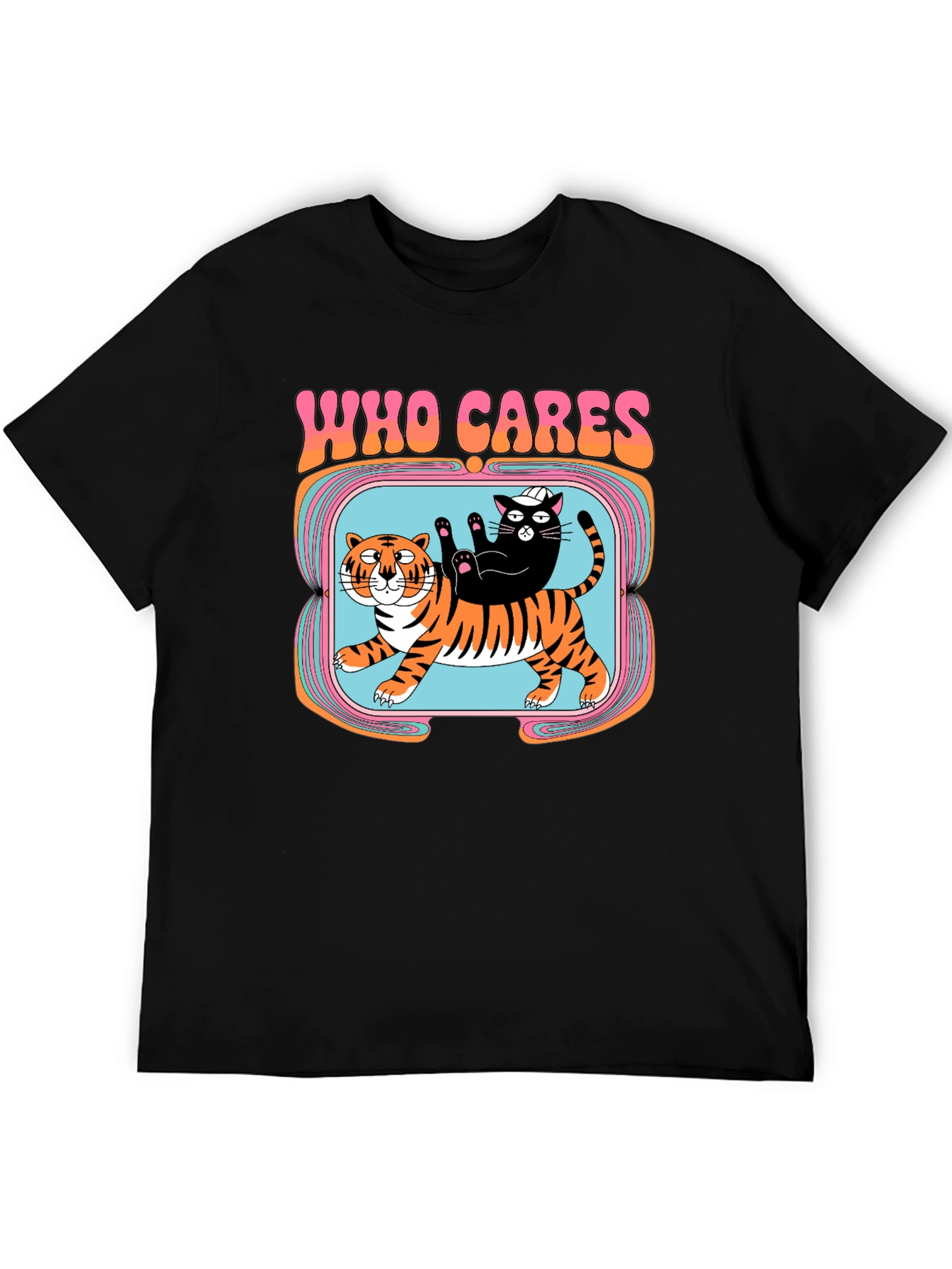 Black Who Cares Cat & Tiger Graphic Tee - Black view 5