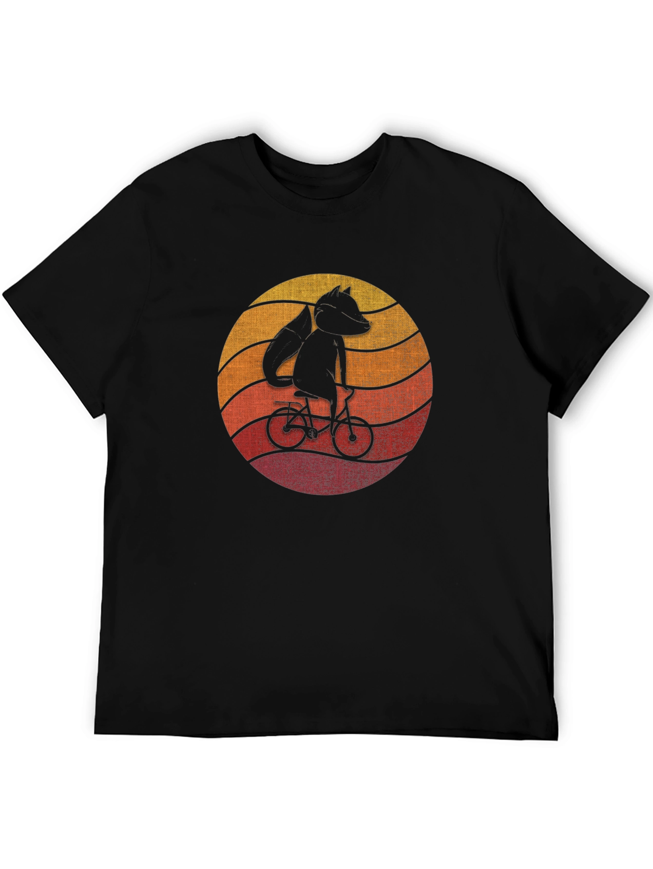 Black Fox on Bike Graphic Tee - Retro Style Black T-Shirt view 5