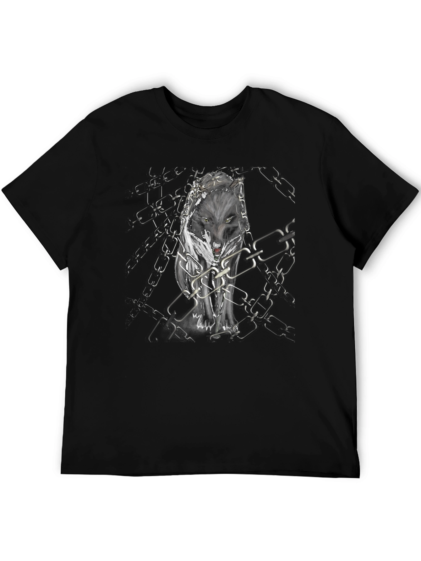 Black Wolf in Chains Black Graphic T-Shirt view 5