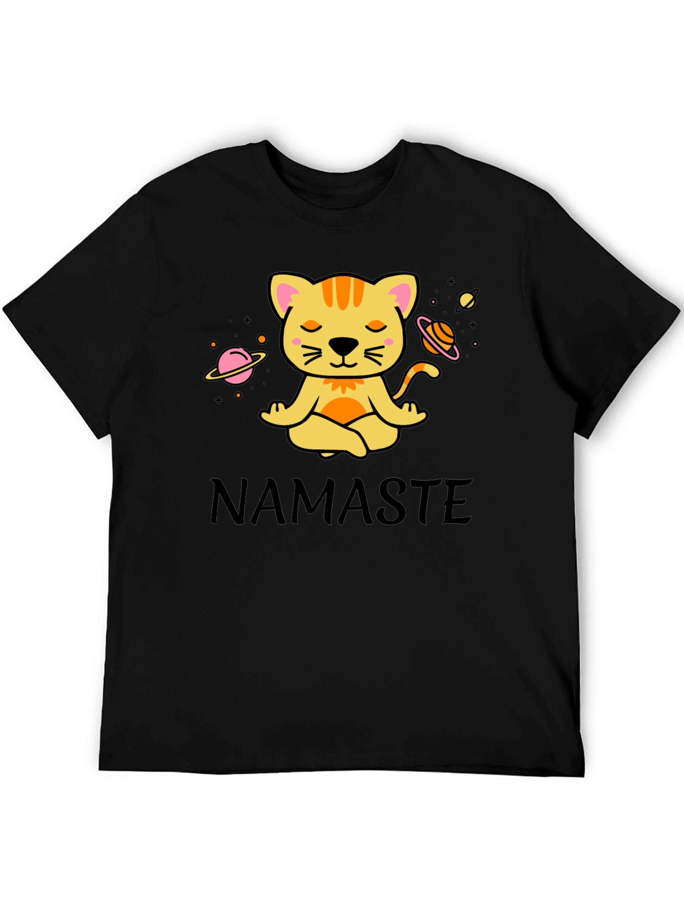 Black Namaste Cat Space Meditation T-Shirt view 5
