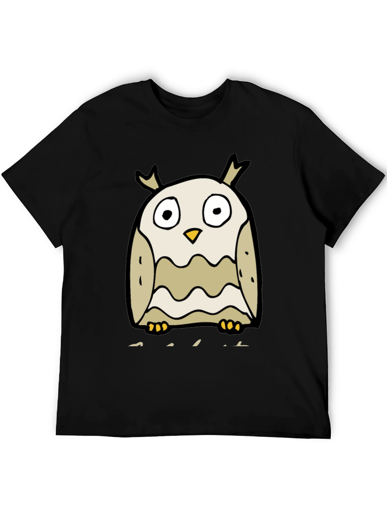Cartoon Owl Graphic Tee - Black Cotton Blend - 5