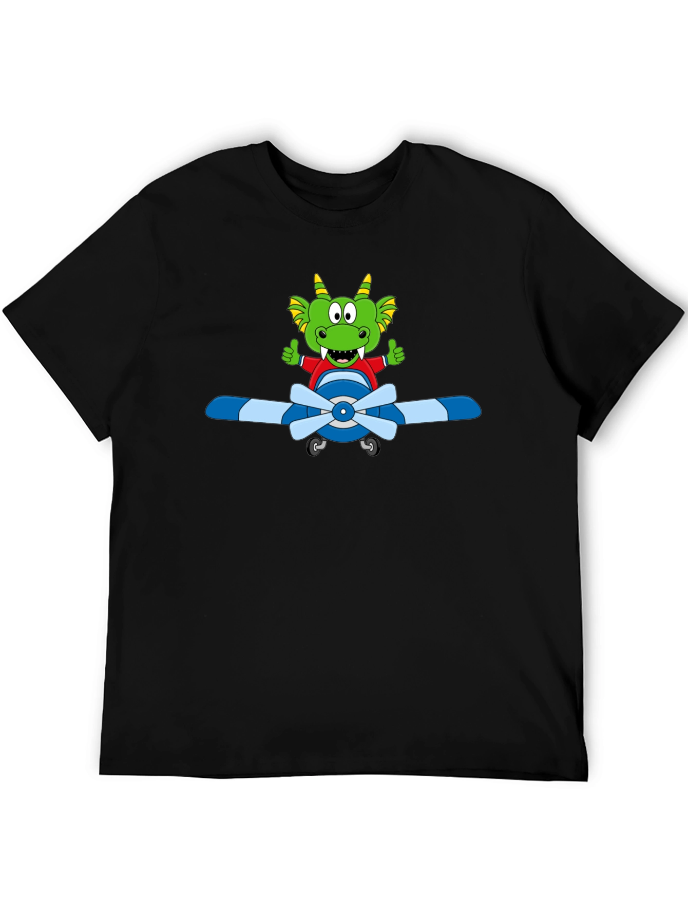 Black Cartoon Dragon Pilot T-Shirt view 5