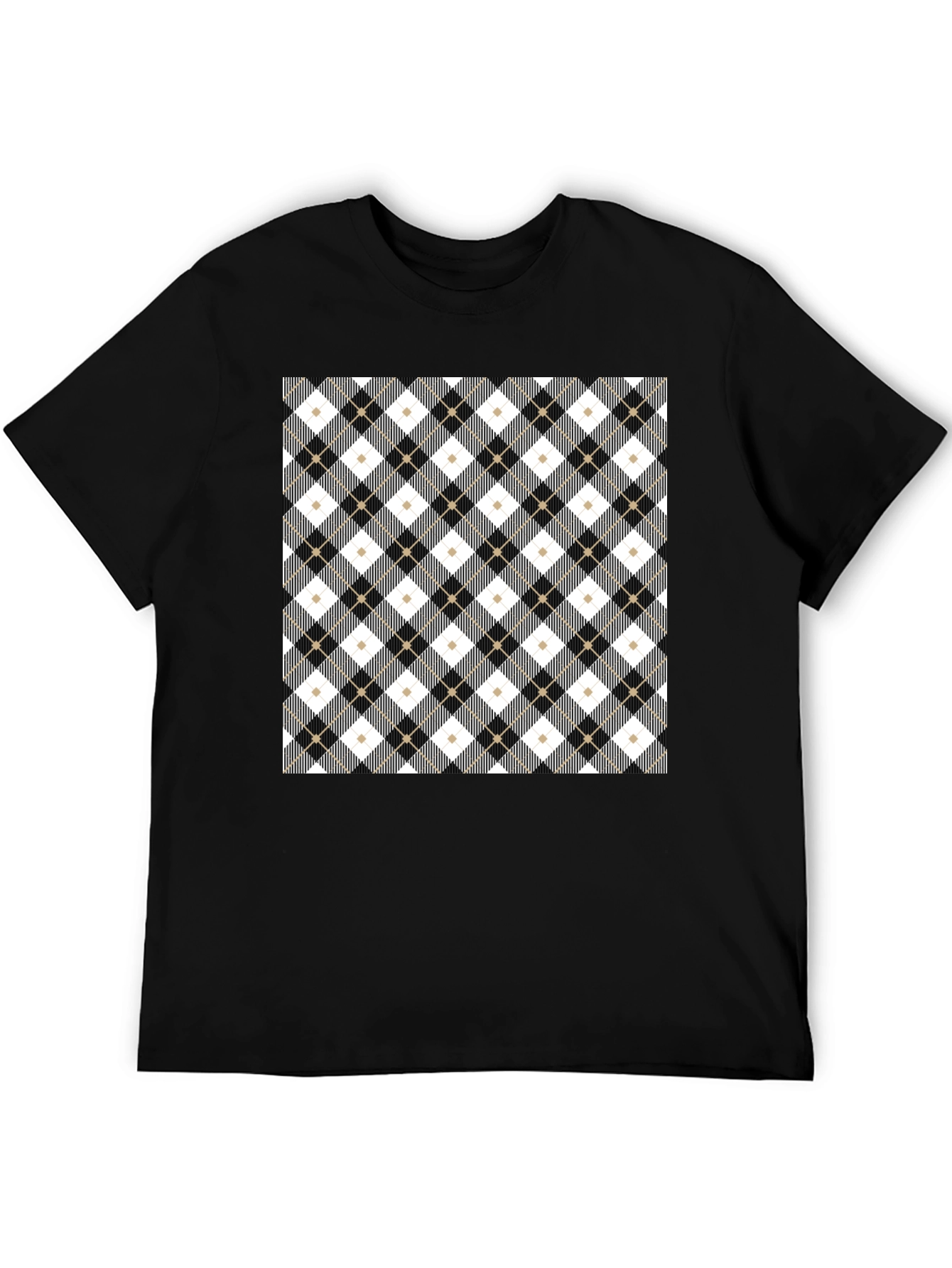Black Stylish Argyle Pattern Black T-Shirt view 5