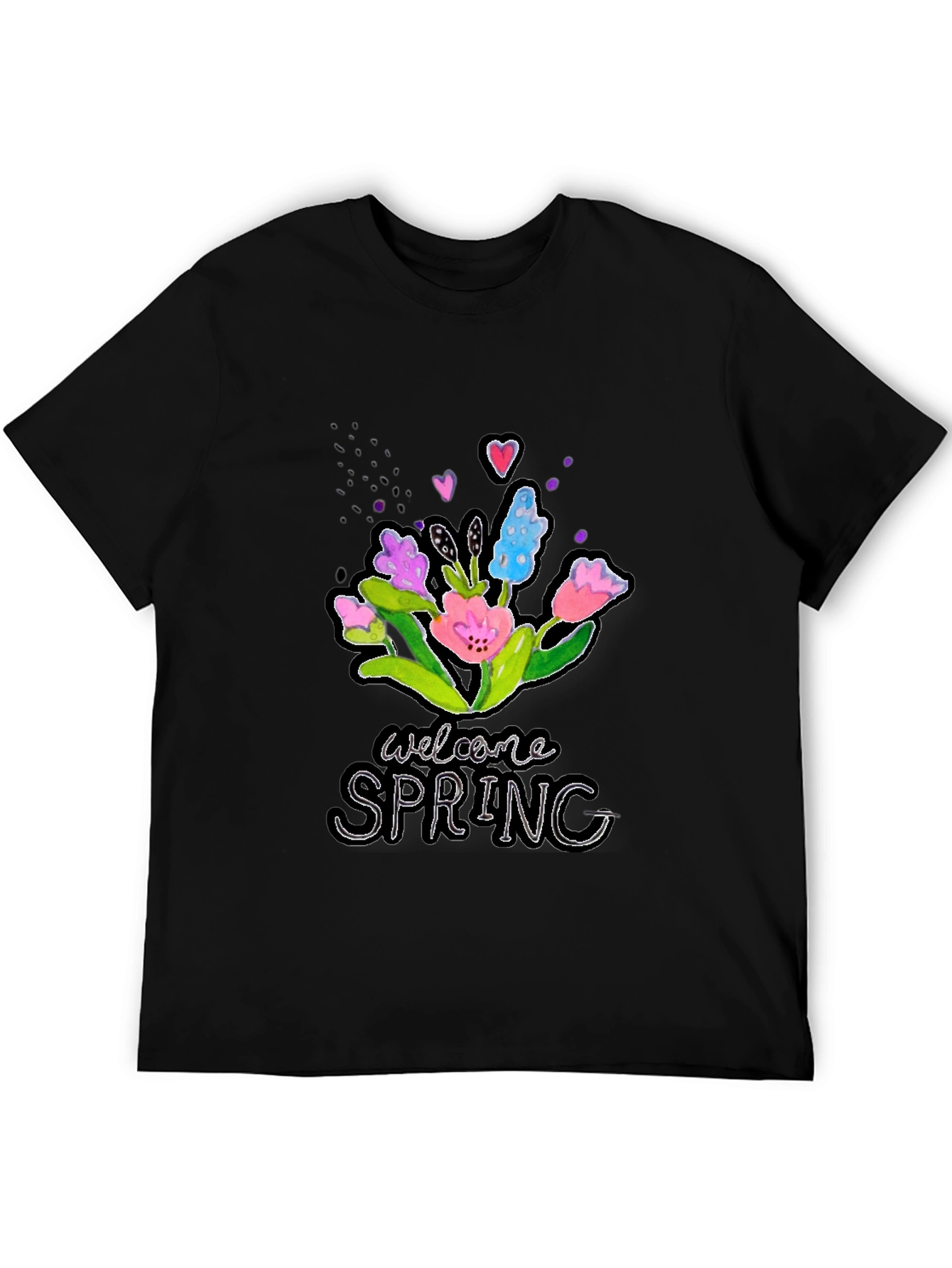Black Welcome Spring Floral Graphic T-Shirt view 5