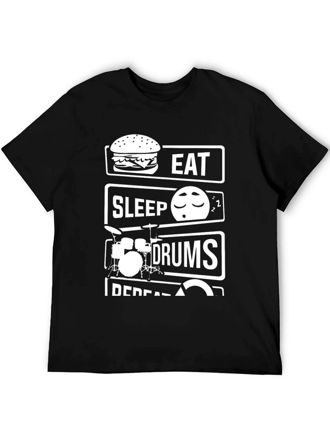 Black Eat Sleep Drums Repeat T-Shirt - Musician Humor view 5