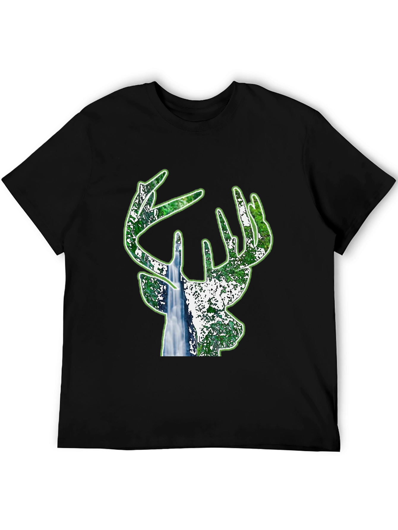 Black Deer Silhouette Nature T-Shirt - Black view 5