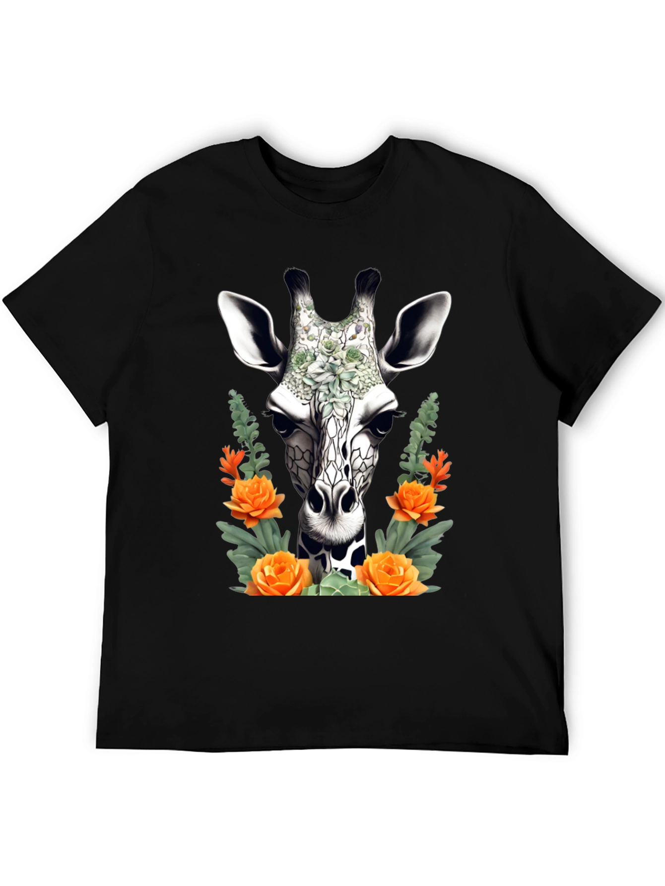 Black Floral Giraffe T-Shirt - Unique Animal Graphic Tee view 5