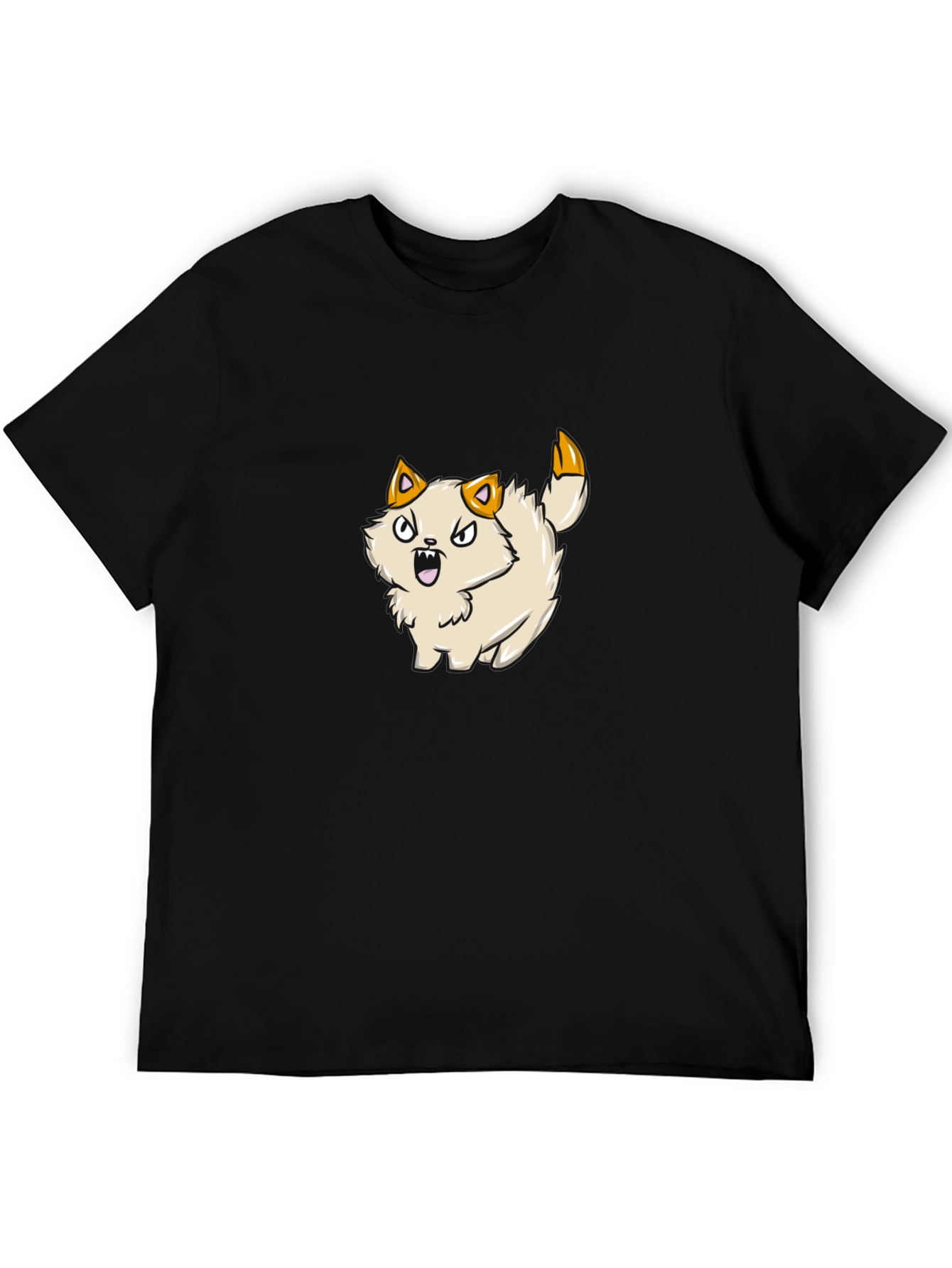 Black Angry Kitten Cartoon Black T-Shirt view 5
