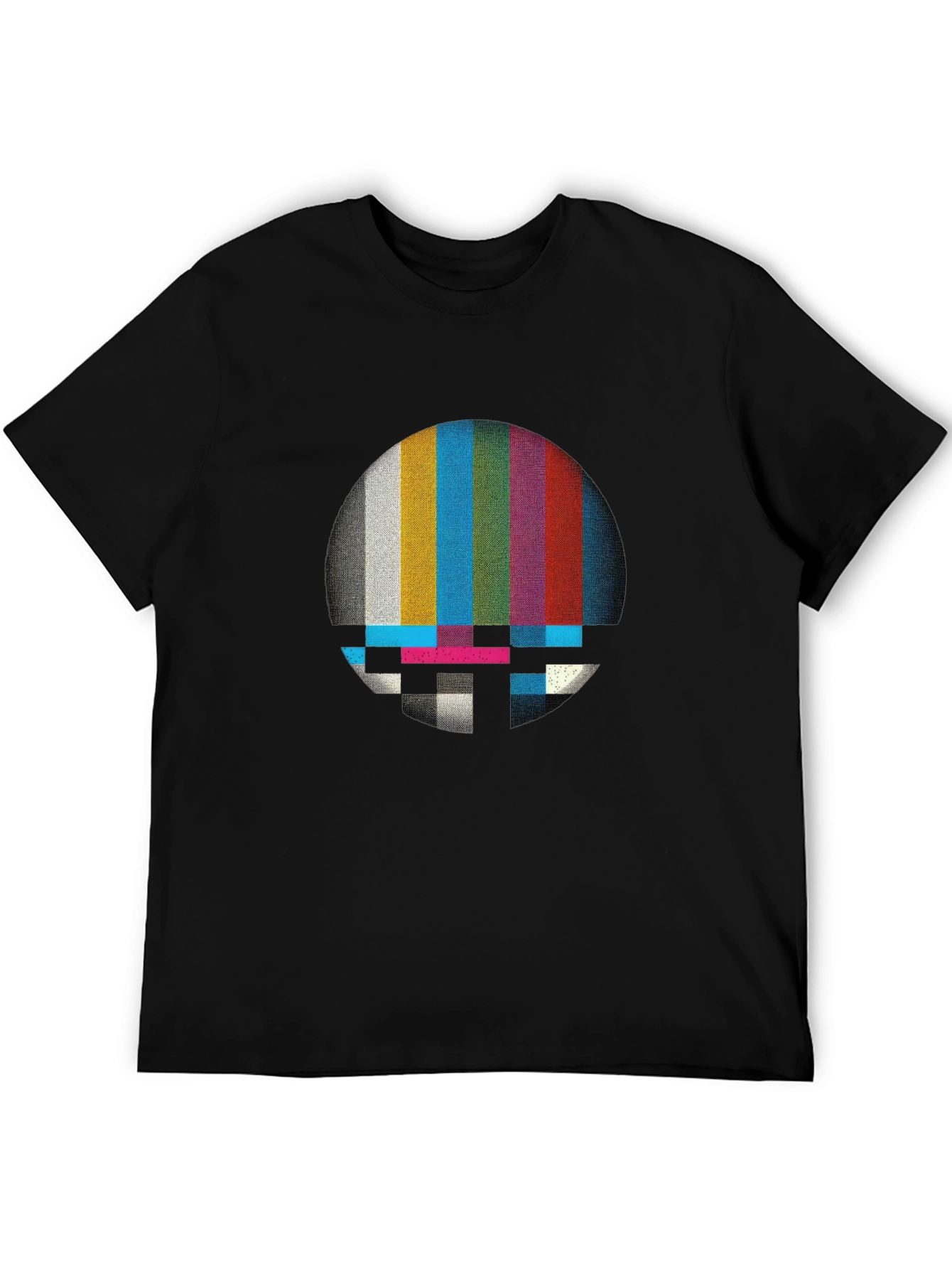Black Retro Glitch T-Shirt - Vintage TV Test Pattern view 5