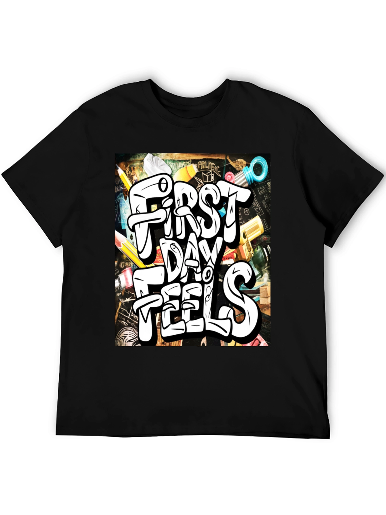 Black First Day Feels Graphic Tee - Cool Back-to-School T-Shirt view 5