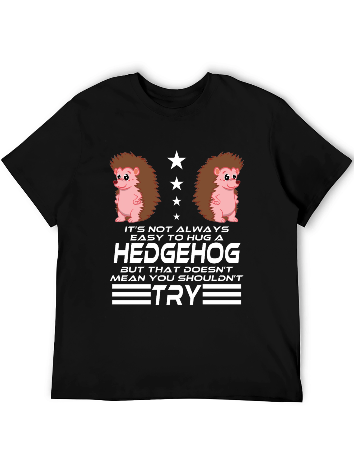 Black Hedgehog Hug Graphic T-Shirt - Funny Animal Tee view 5