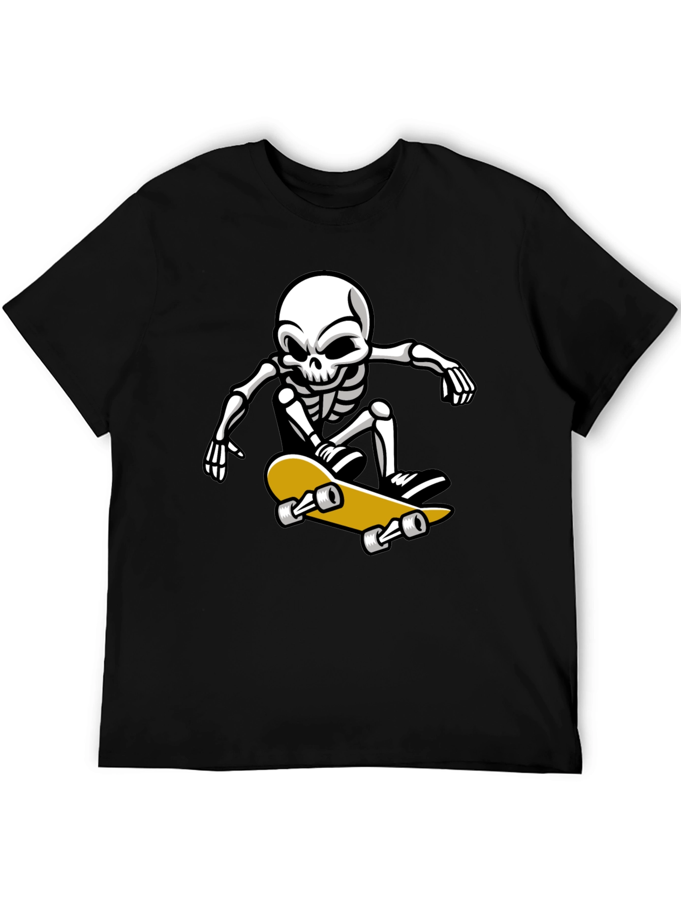Black Cool Skeleton Skateboarder Graphic T-Shirt view 5
