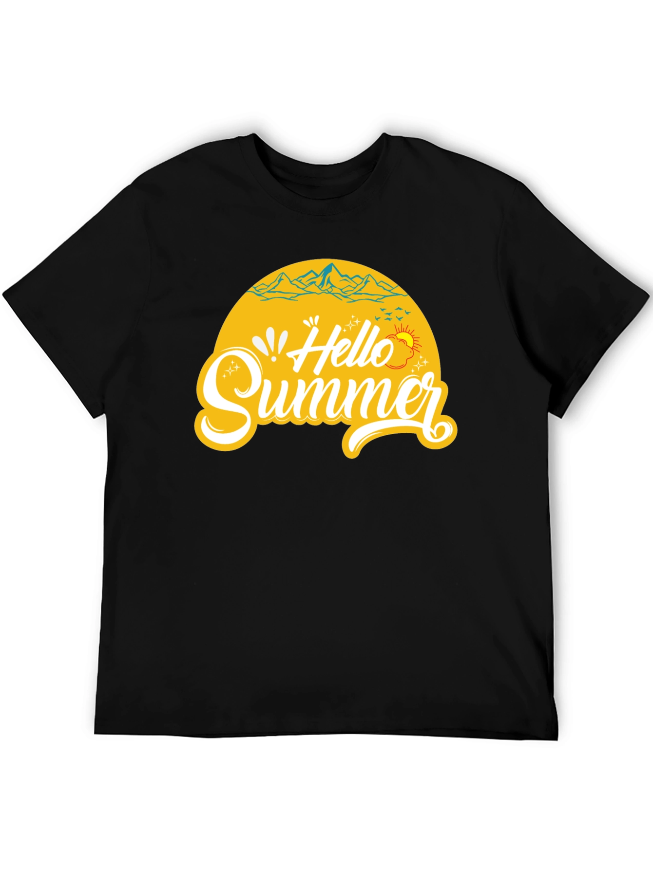Black Hello Summer Graphic Tee - Mens Black T-Shirt view 5