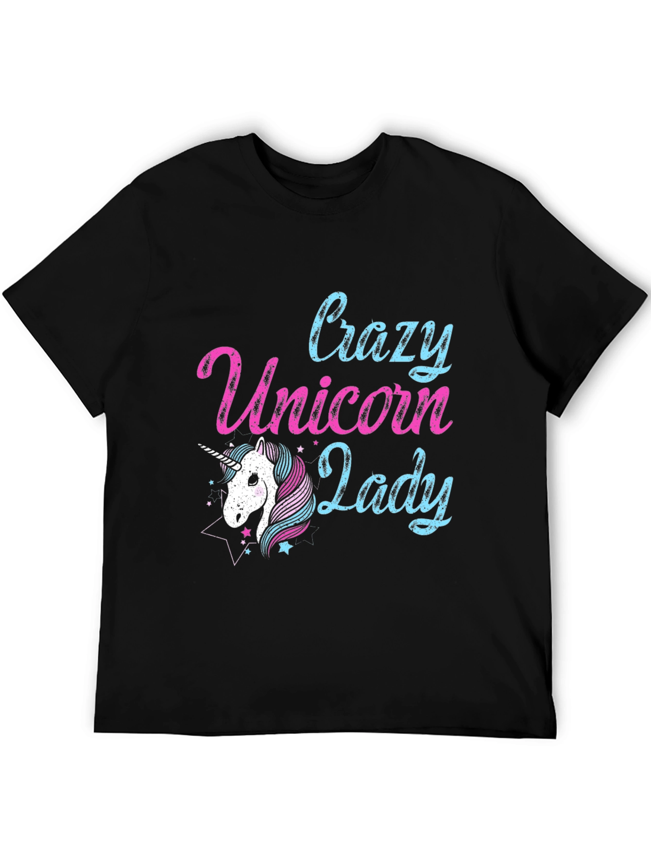 Black Crazy Unicorn Lady T-Shirt - Black view 5