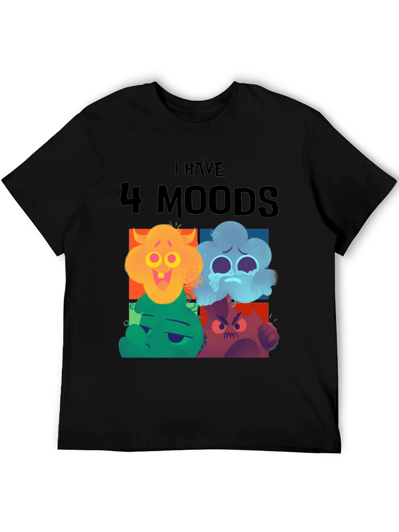 Black 4 Moods T-Shirt, Funny Faces, Black Tee, Casual Wear view 5