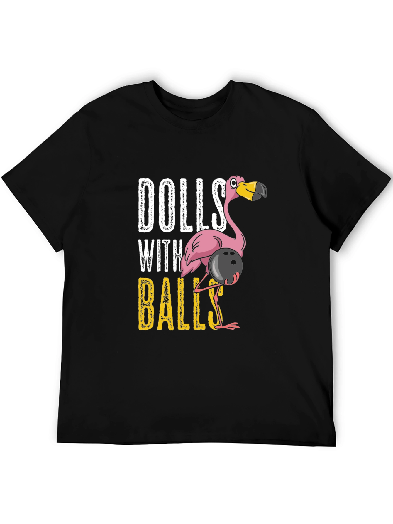 Black Dolls With Balls Flamingo Bowling Graphic T-Shirt view 5