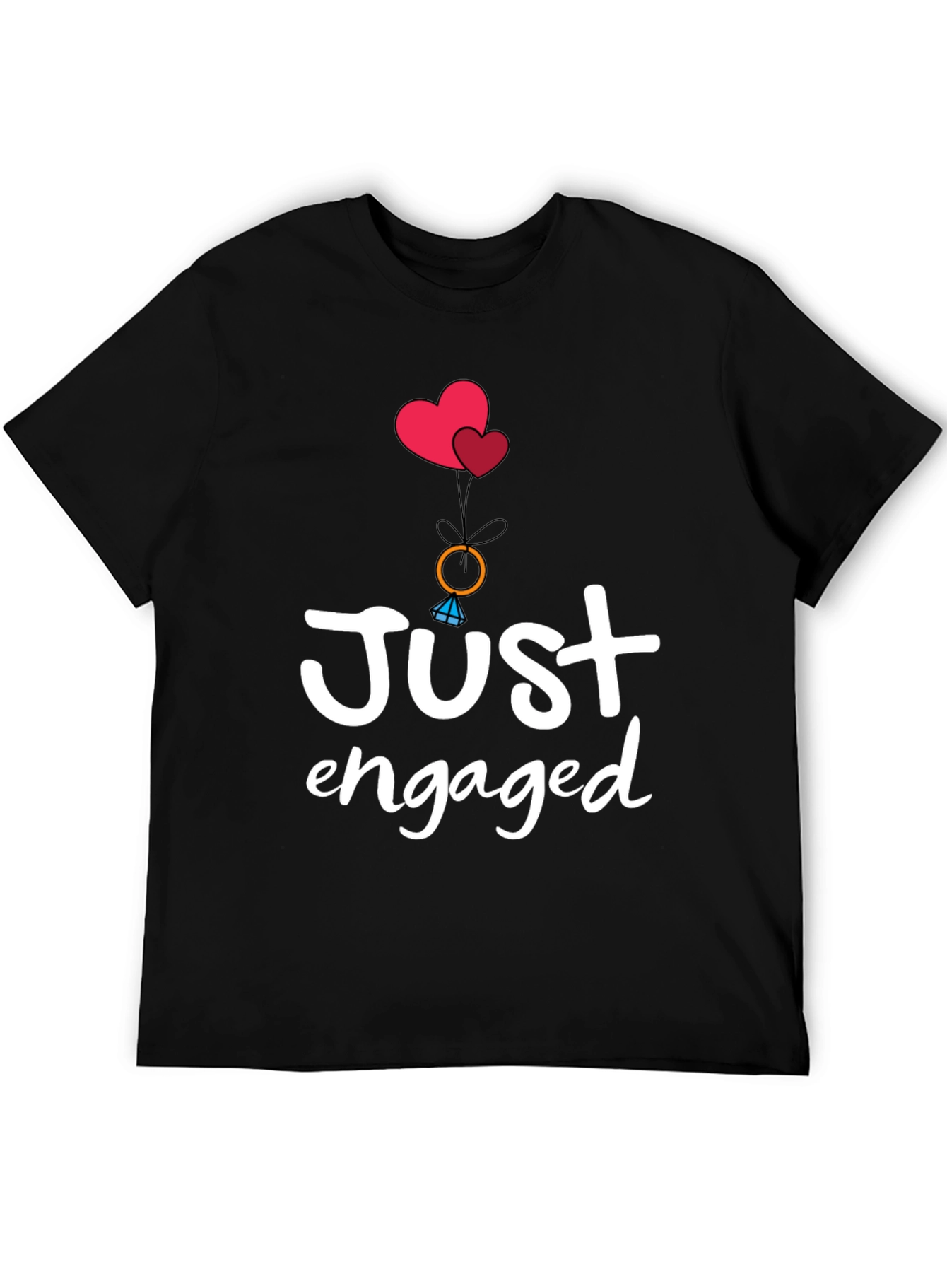 Black Just Engaged T-Shirt - Romantic Graphic Tee view 5