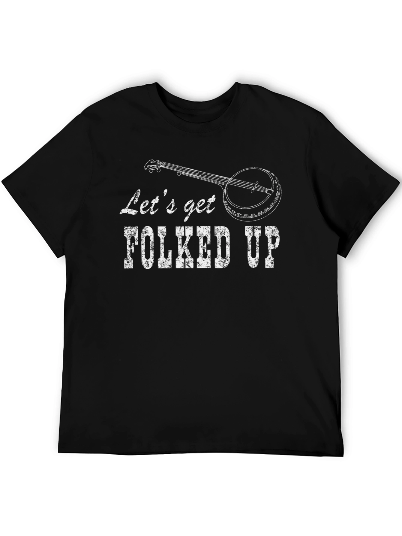 Black Let's Get Folked Up T-Shirt - Banjo Graphic Tee view 5