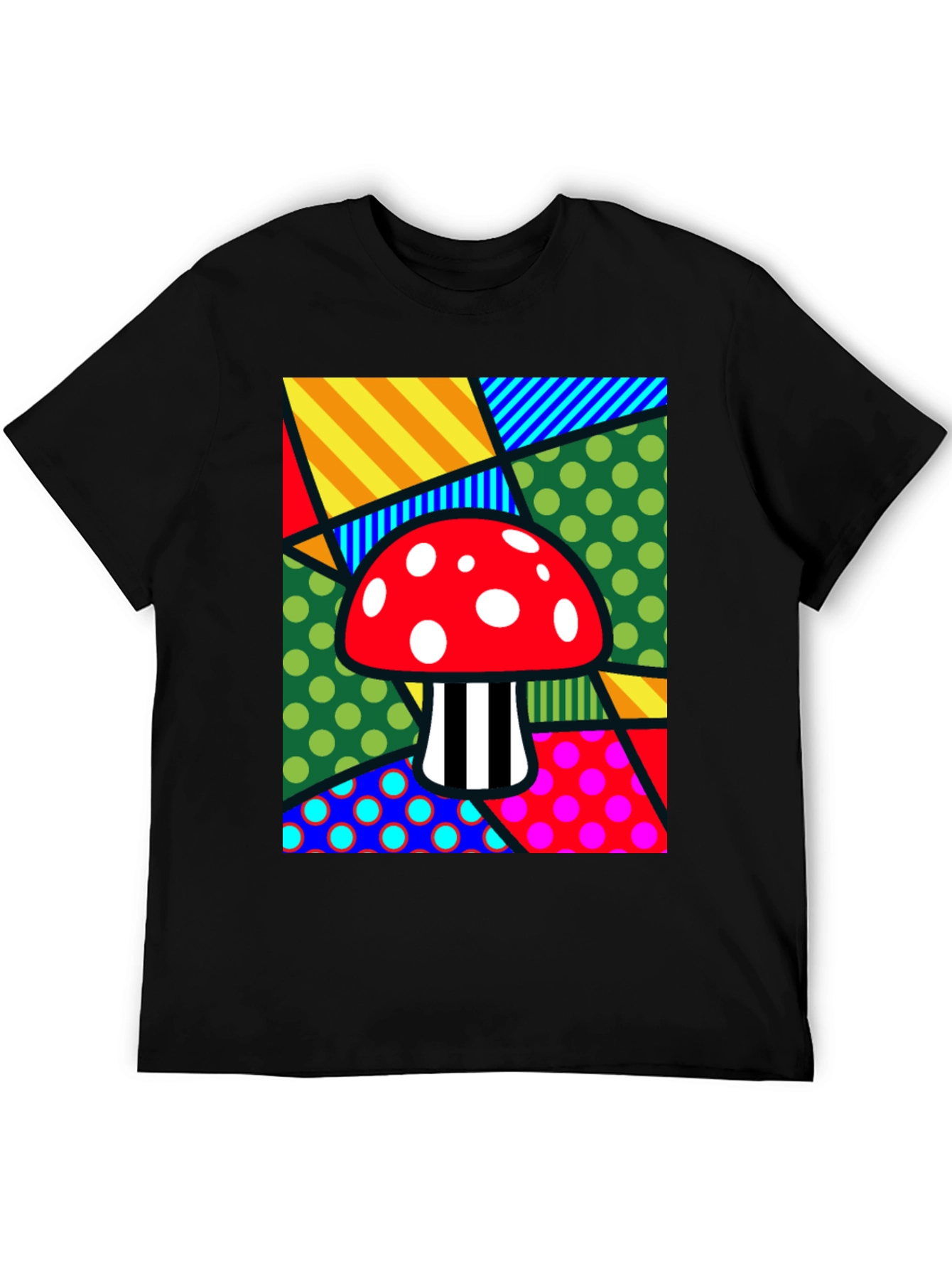 Black Funky Mushroom T-Shirt - Abstract Pop Art Design view 5