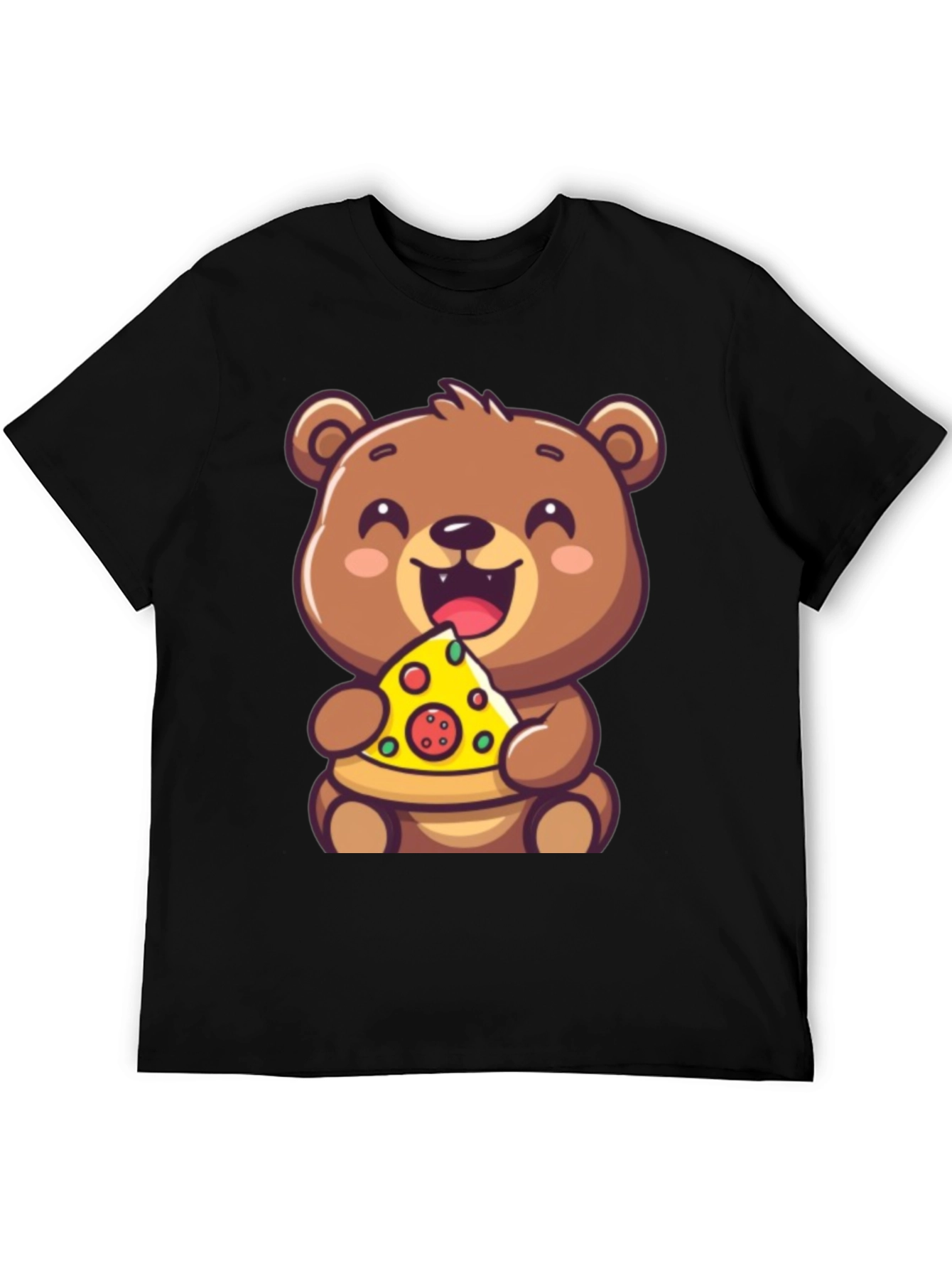 Black Cute Bear Eating Pizza Graphic Tee - Fun & Playful view 5