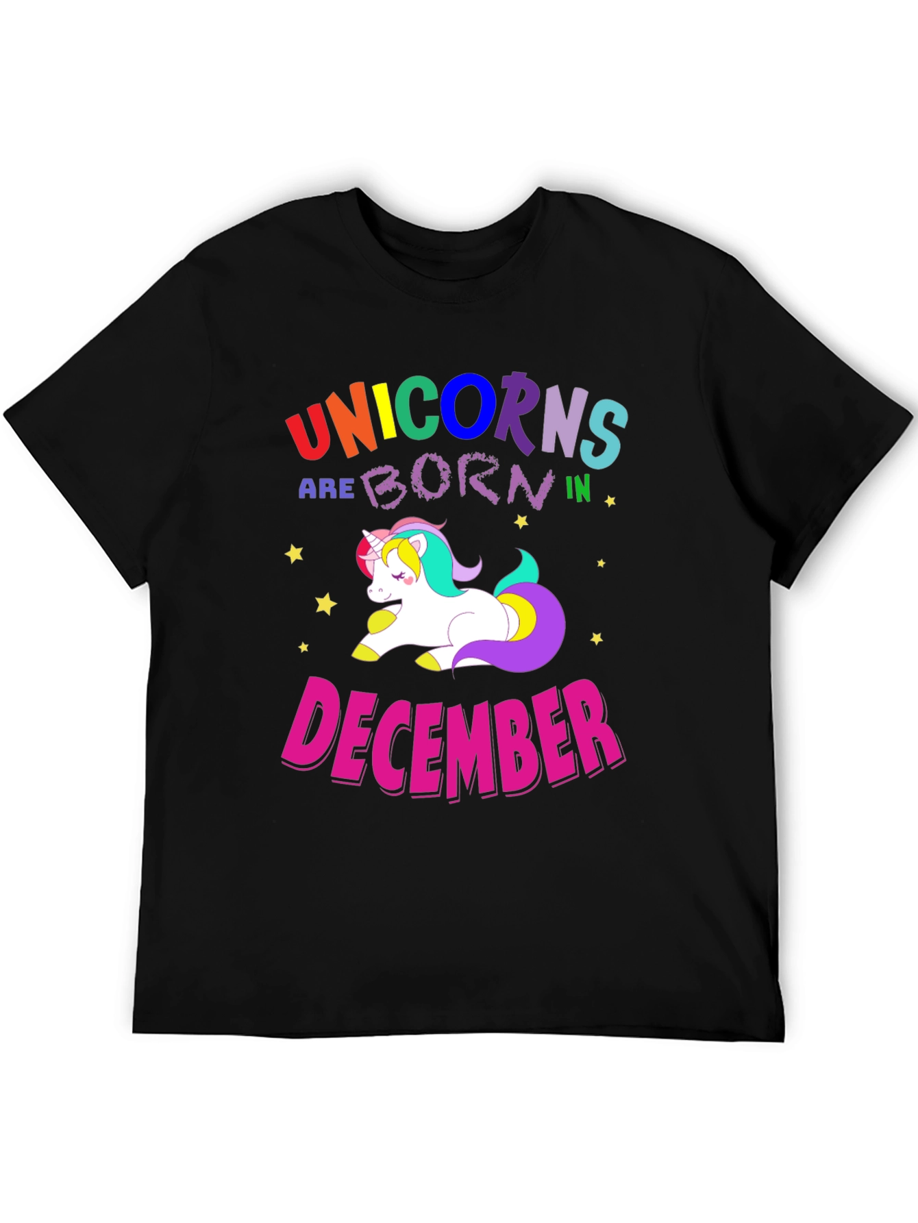 Black Unicorns Born in December T-Shirt view 5