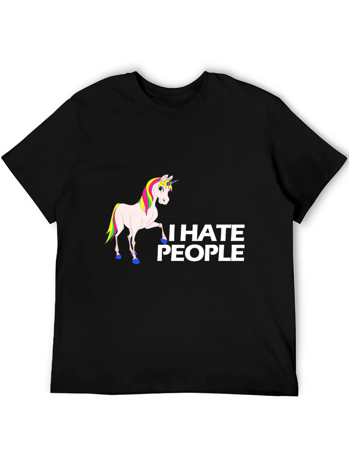 Black I Hate People Unicorn Black T-Shirt view 5