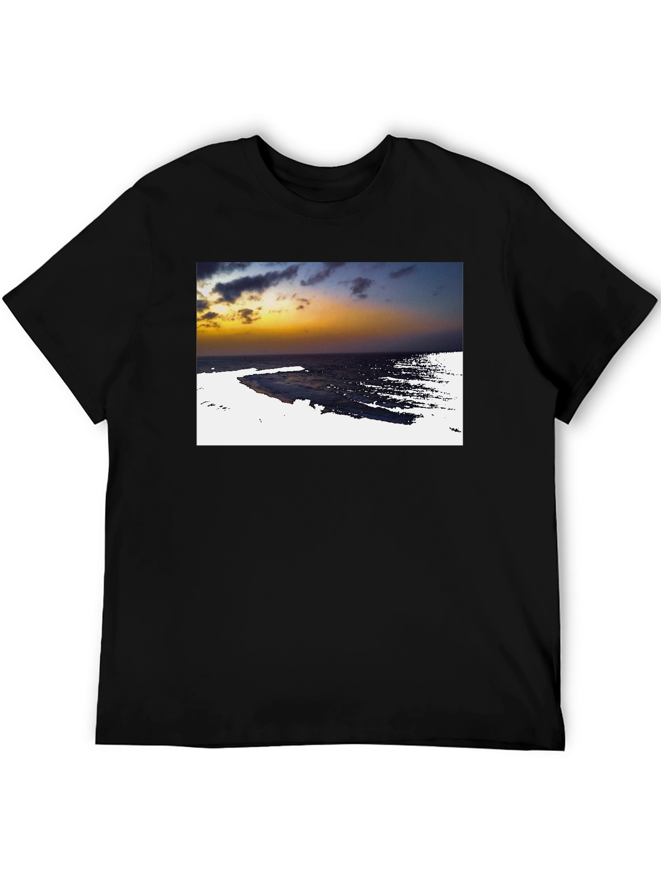 Black Ocean Sunset Graphic Tee - Black Cotton T-Shirt view 5