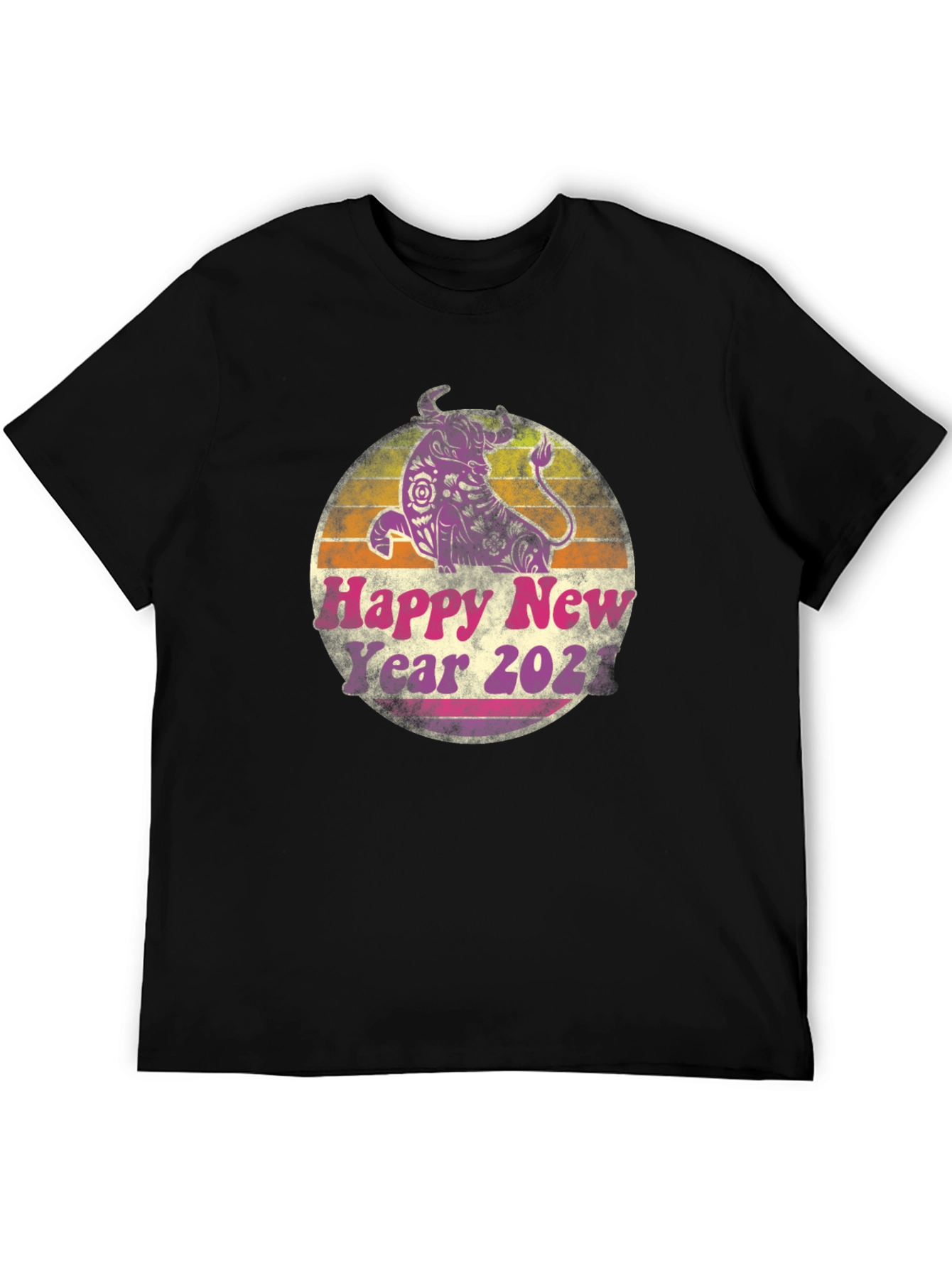 Black Happy New Year 2021 Bull Graphic Tee view 5