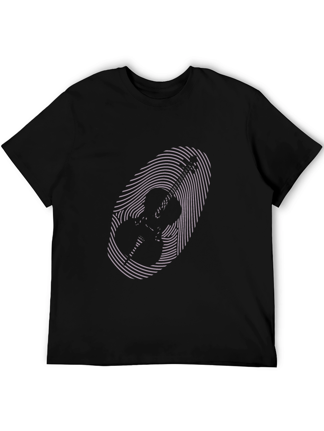 Black Acoustic Guitar Fingerprint T-Shirt view 5