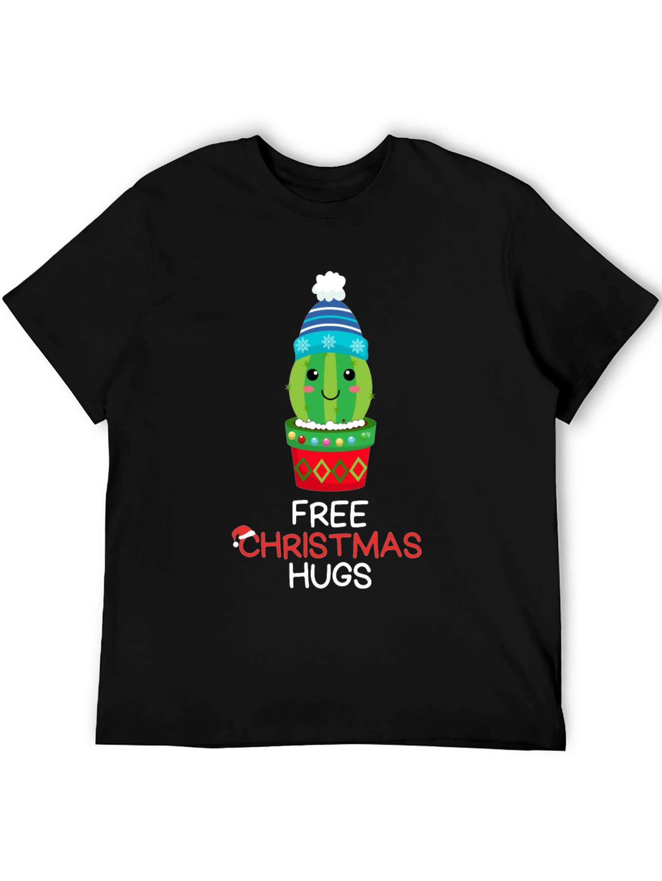 Black Festive Cactus Christmas Hugs T-Shirt view 5
