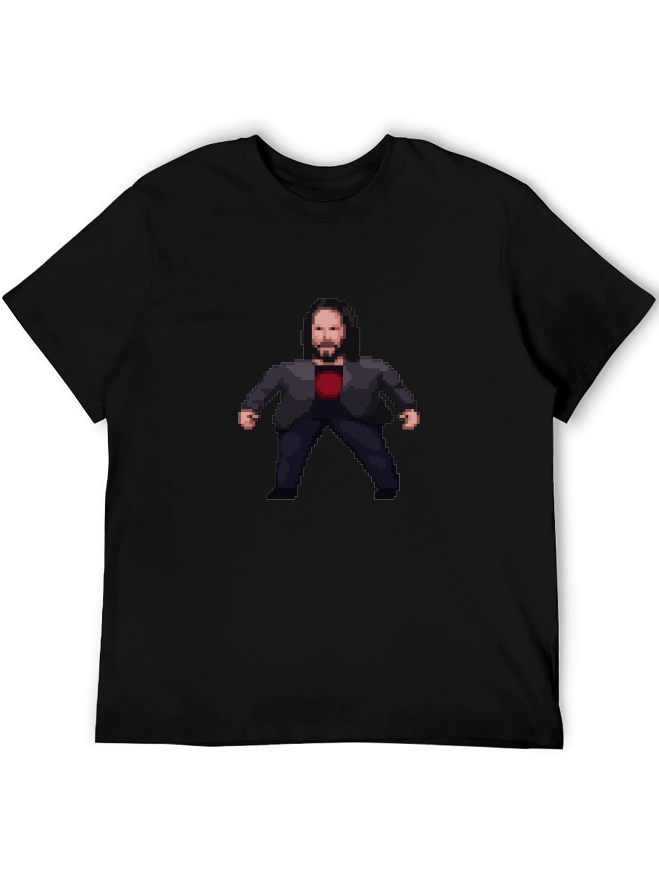 Black Pixel Art John Wick Inspired Black T-Shirt view 5