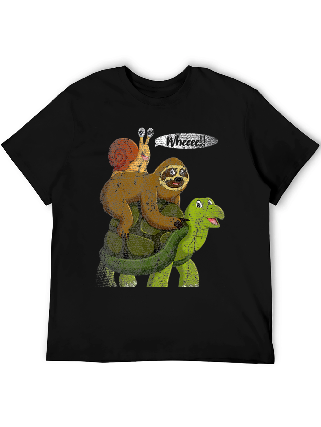 Black Sloth, Snail, Turtle Wheeee! Funny T-Shirt view 5