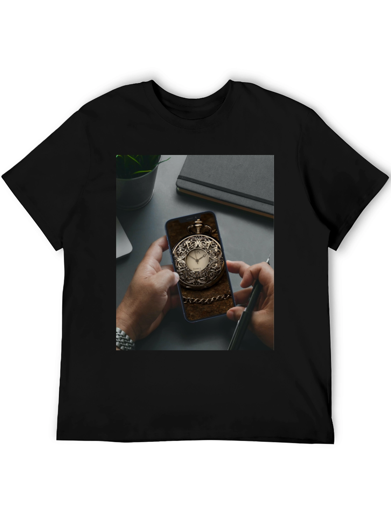 Black Pocket Watch Phone Case Tee view 5