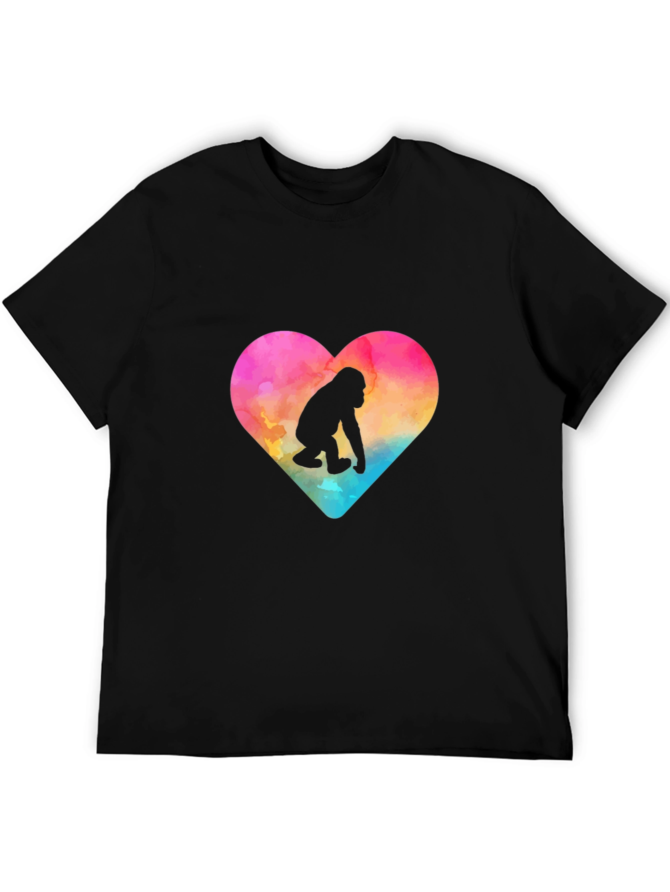 Black Watercolor Gorilla Heart Graphic Tee view 5