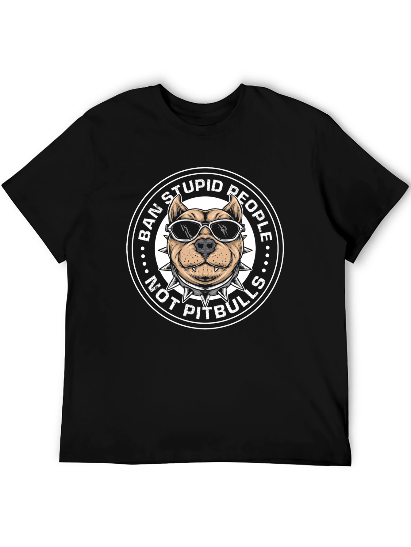 Black Ban Stupid People Pitbull T-Shirt view 5