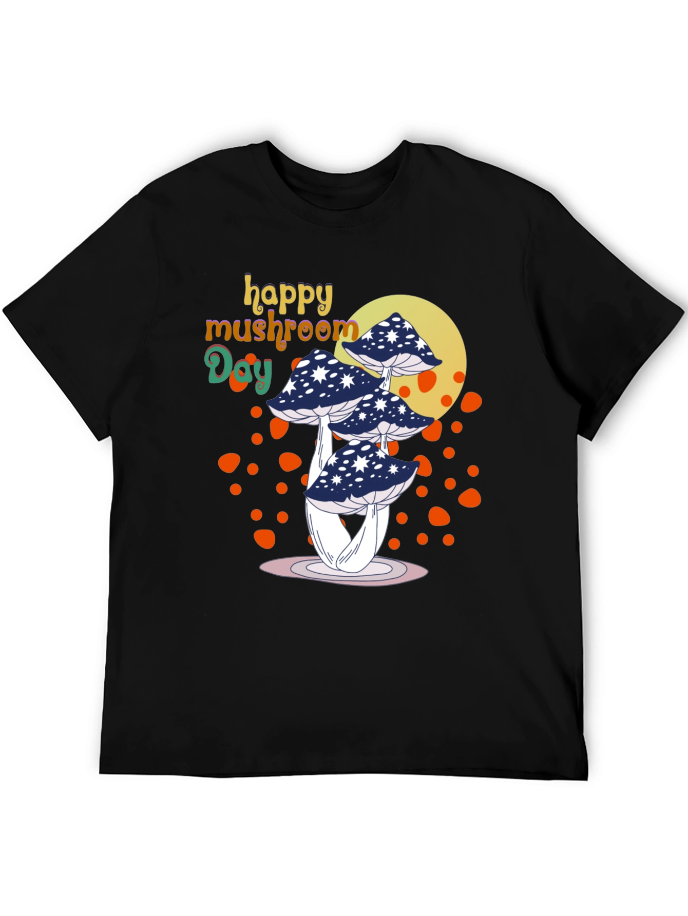 Black Happy Mushroom Day T-Shirt - Unique Graphic Tee view 5