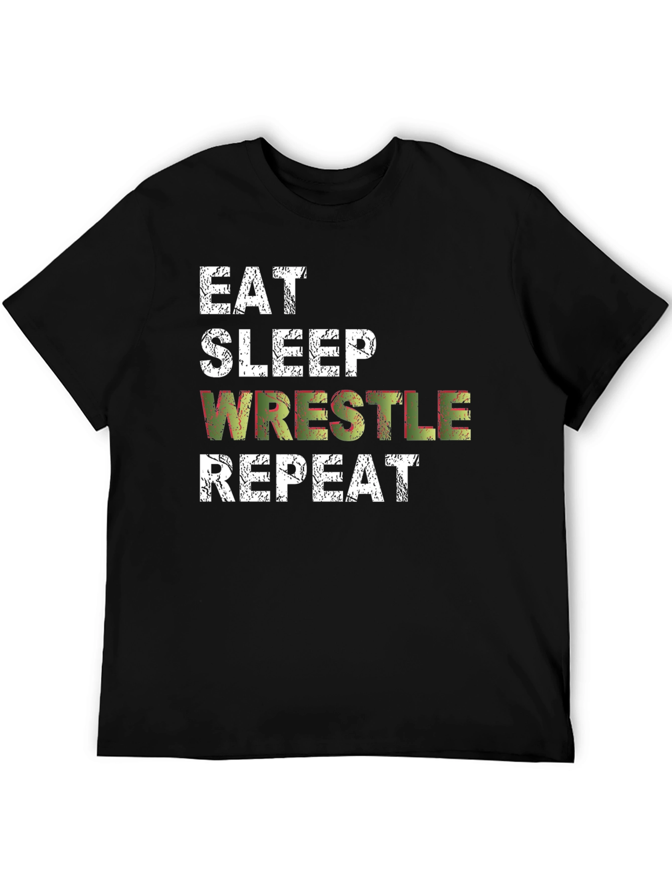 Black Eat Sleep Wrestle Repeat Black T-Shirt view 5