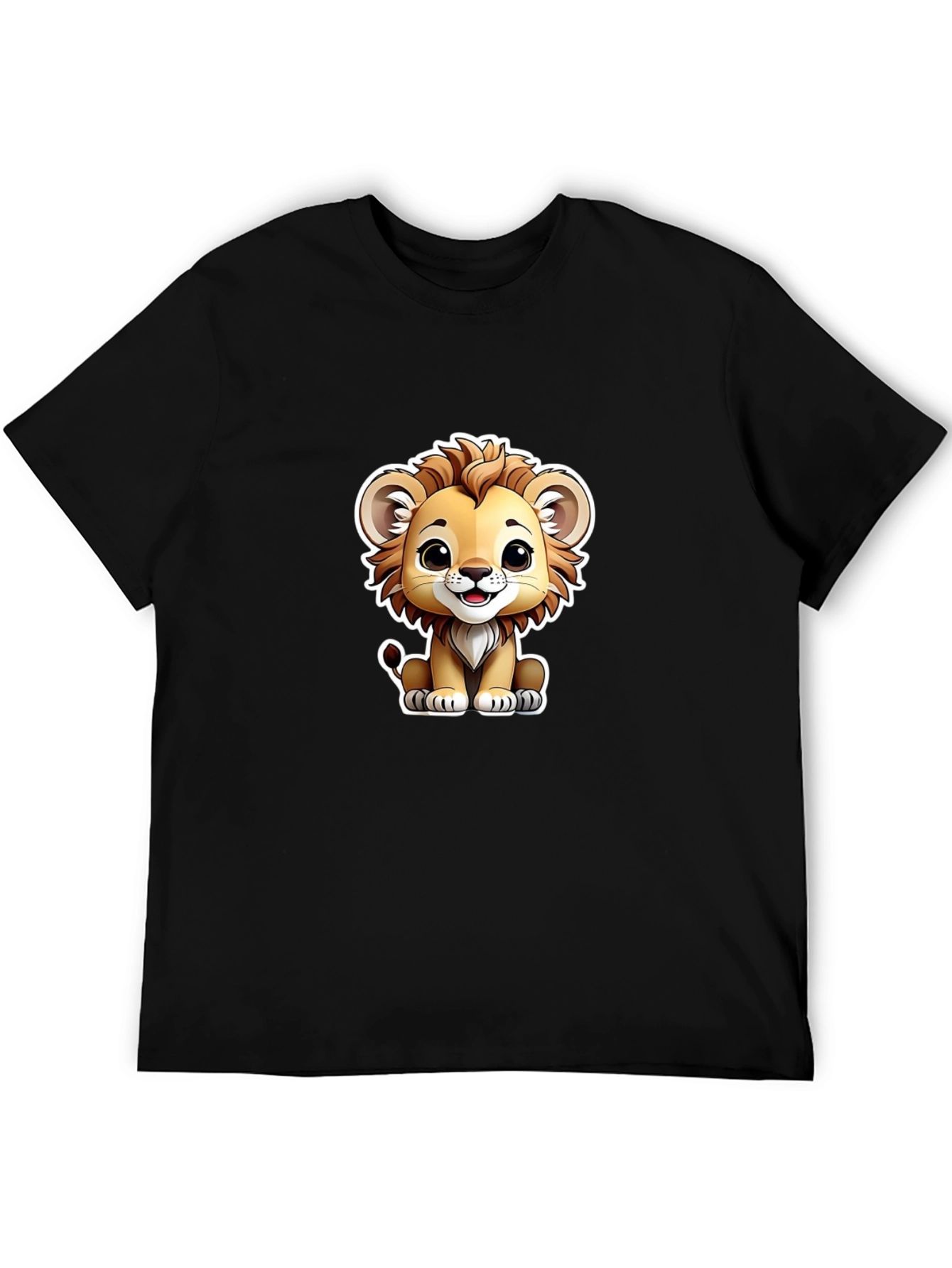 Black Cute Lion Graphic Tee - Black Cotton T-Shirt view 5