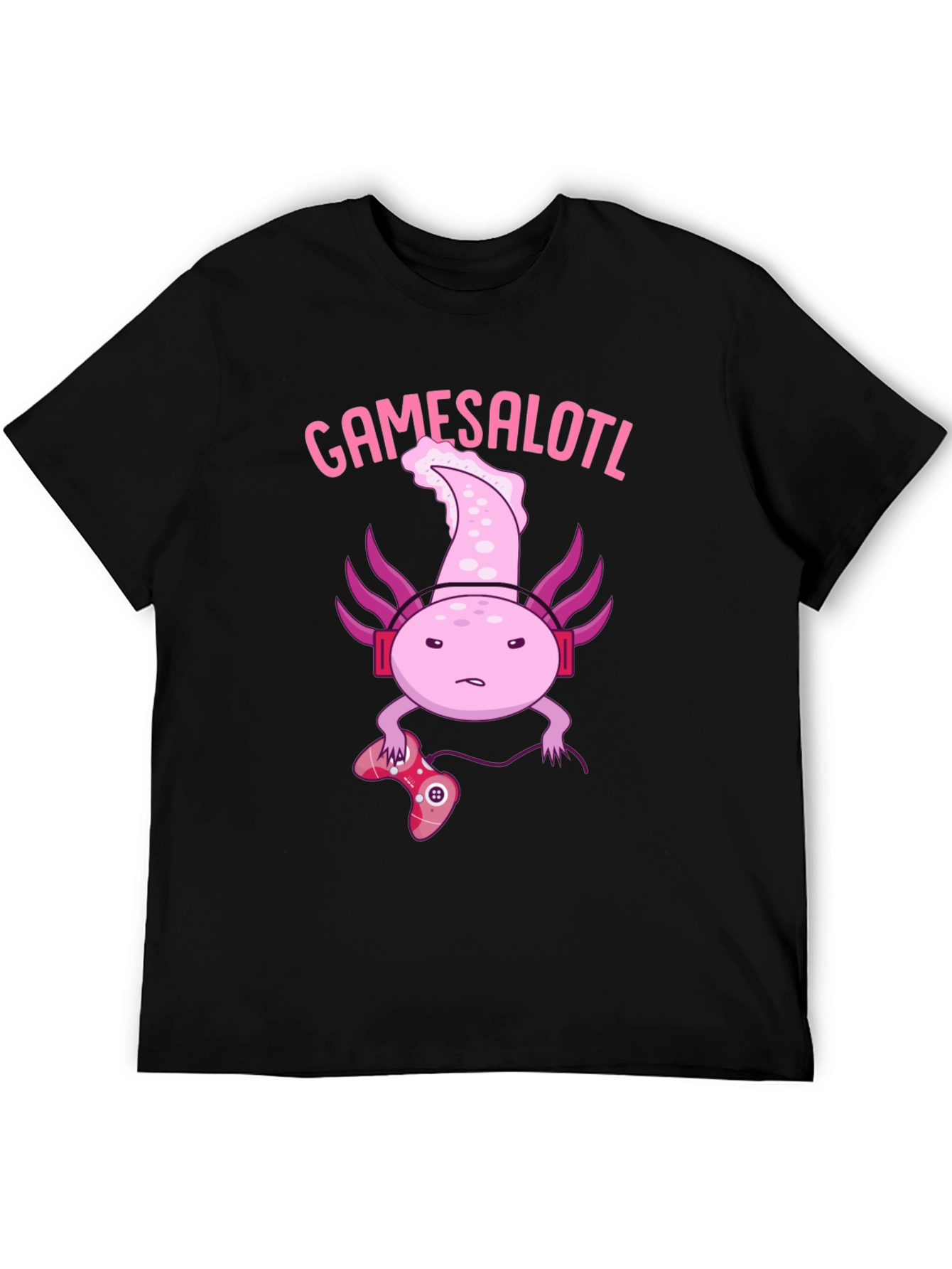 Black Gamesalotl Gamer Axolotl Black Graphic T-Shirt view 5