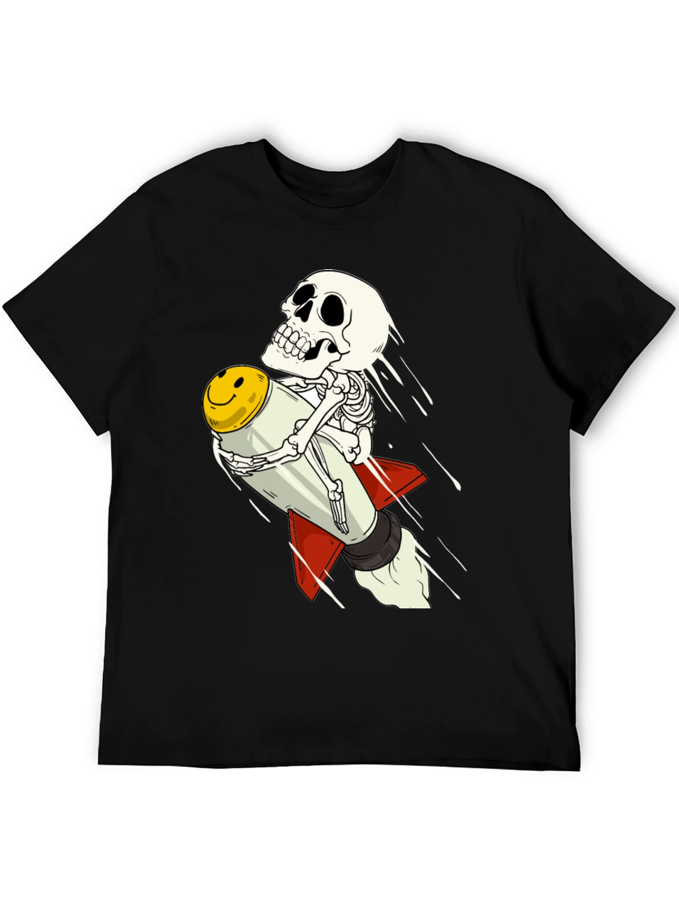 Black Skeleton Rocket Rider T-Shirt - Black Cotton Tee view 5