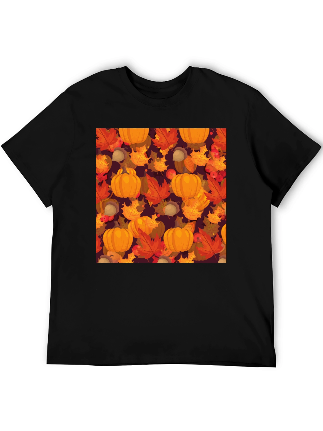 Fall Harvest T-Shirt: Pumpkins & Autumn Leaves Pattern - 5
