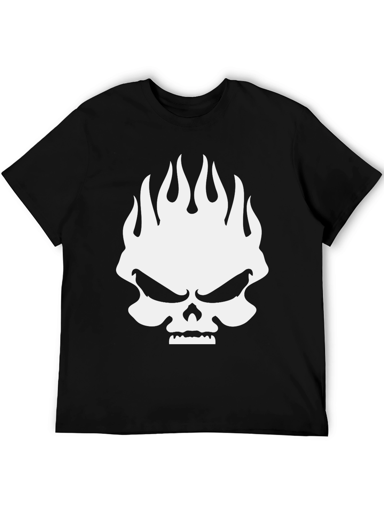 Black Skull Flames Graphic Print Men's Black T-Shirt view 5